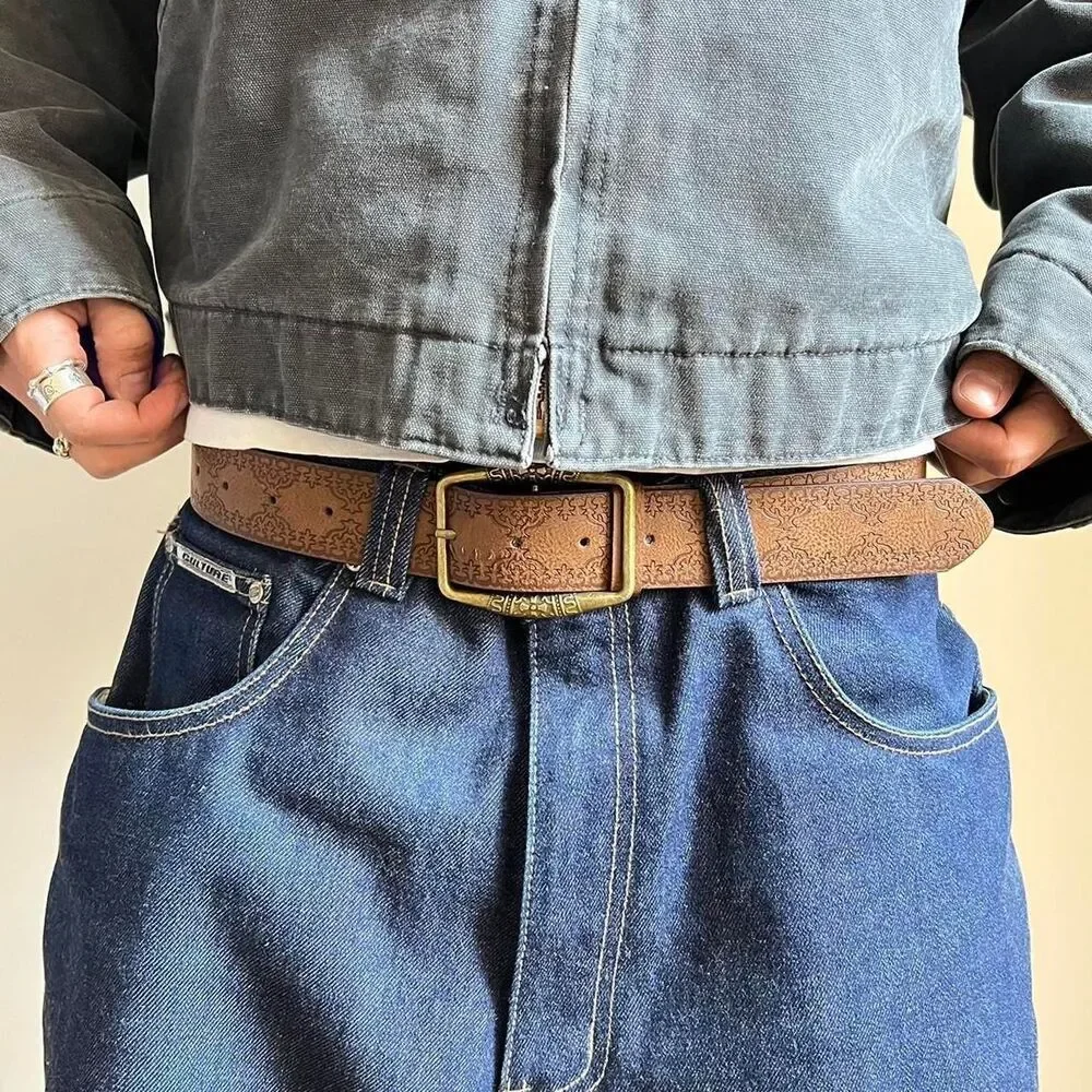 y2k style brown american western floral rustic boho belt